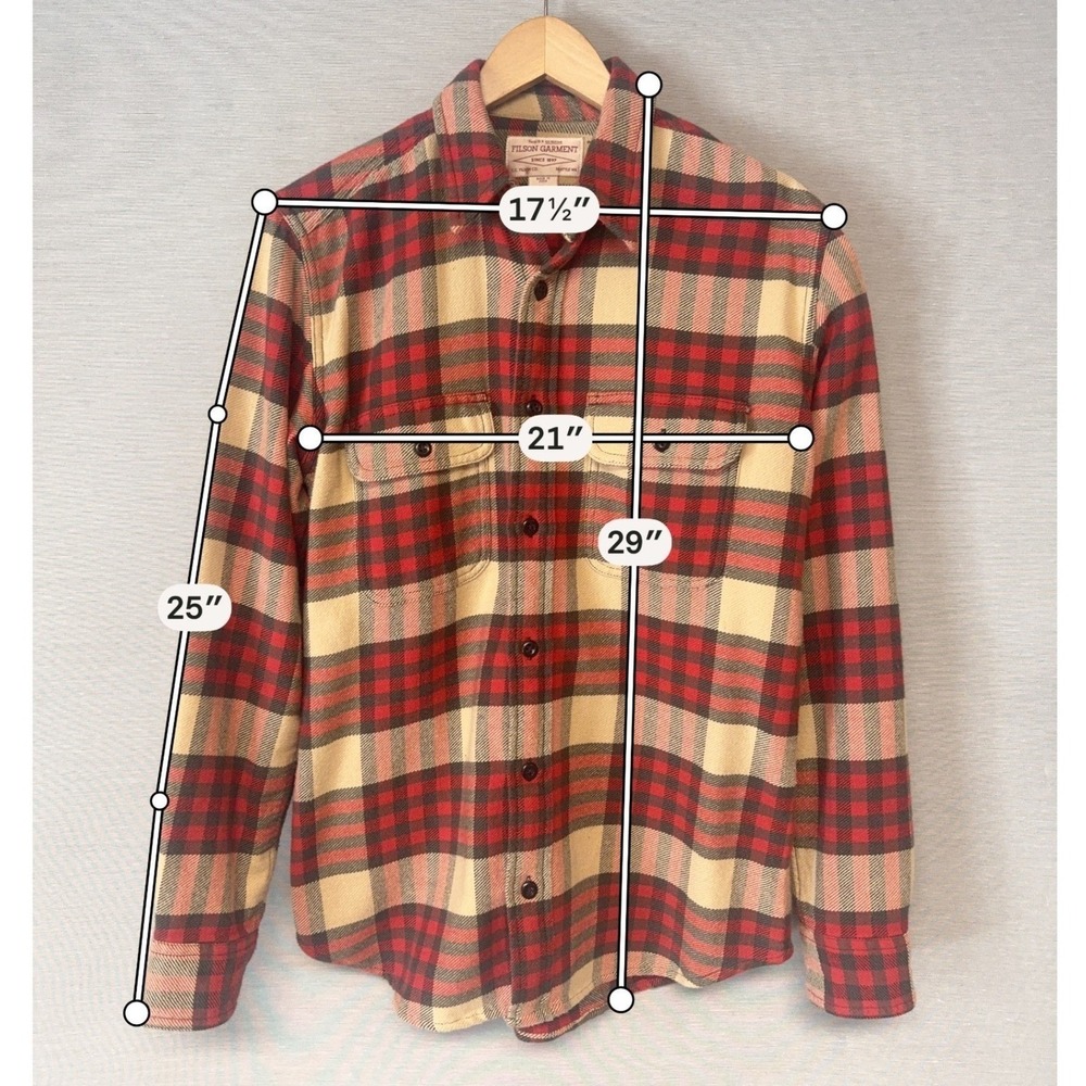 Filson Heavy Field Shirt Men's XS Red Tan Plaid Long Sleeve Button Up Overshirt - Picture 6 of 6